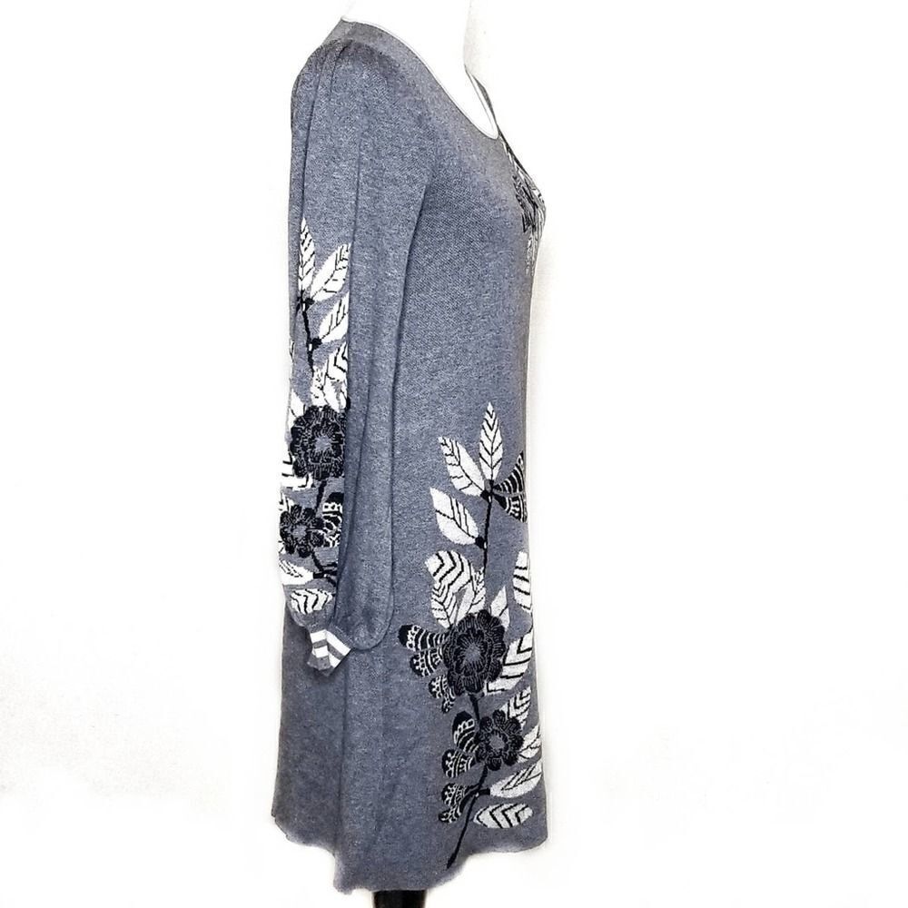Max Studio Floral Jacquard Sweater Dress Gray - Picture 2 of 7